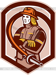 Fireman Firefighter Folding Arms Shield Retro - vector image