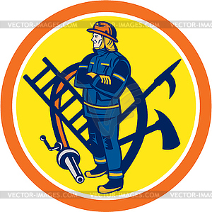 Fireman Firefighter Fire Hose Ladder Circle - vector image