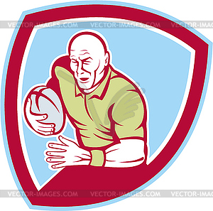 Rugby Player Running Charging Shield Cartoon - vector clipart