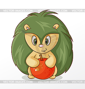 Hedgehog with apple - vector clip art