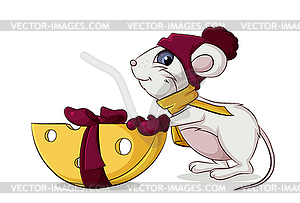 Mouse with cheese gift - vector clipart