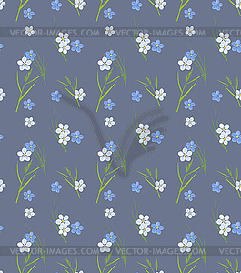 Seamless retro pattern of small flowers and grass - vector image