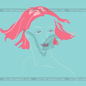 Красивая женщина лицо рисованной портрет - векторная иллюстрация