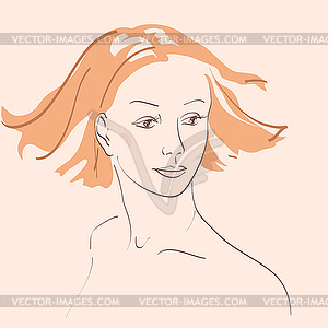 Beautiful woman face hand-drawn portrait - stock vector clipart