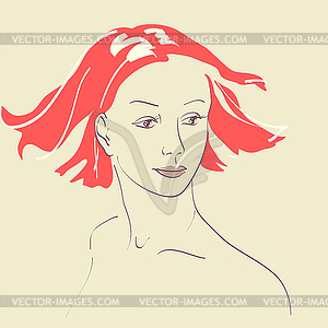 Beautiful woman face hand-drawn portrait - vector clipart