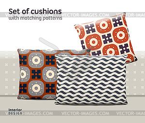 Set of cushions and pillows with matching seamless - vector image