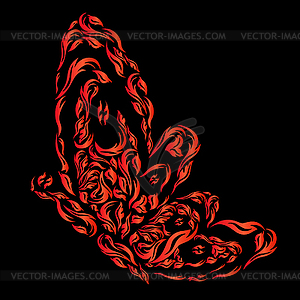 Red Fiery Butterfly Over Black - vector clip art