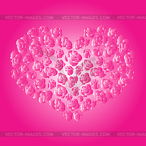 Heart with pink roses on pink background - vector image