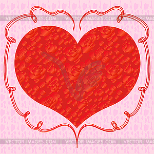 Heart with red roses on pink background - vector clipart