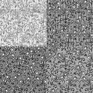 Четыре бесшовные цветочные узоры на отдельных слоях - изображение в векторе