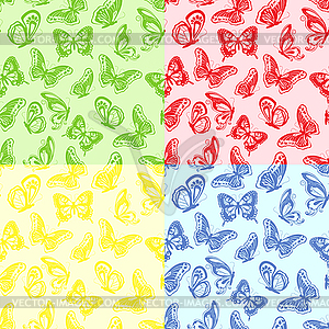 Four seamless butterflies pattern - vector clipart