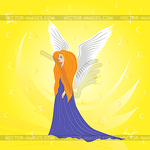 Woman angel on abstract yellow background - vector image