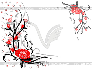 Floral swirl postcard with red roses - stock vector clipart