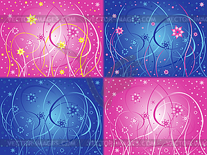 Abstract floral artwork in four different color - vector clipart