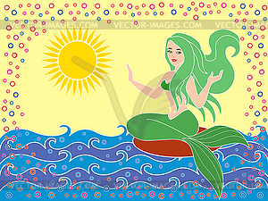 Mermaid on sea waves - vector image