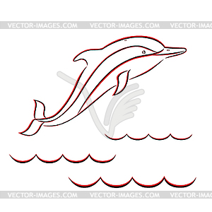 Contour of dolphin in red and black colors - vector image