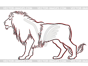 Black and red graceful Lion contour - vector clip art