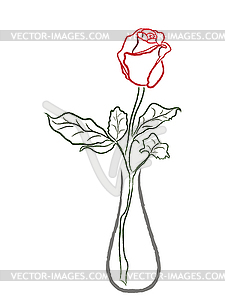 Stylized red rose in vase - vector clipart