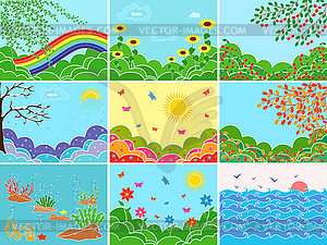 Set of nine various locations and seasons - vector image