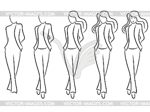 Sequence of drawing beautiful female contour - vector image