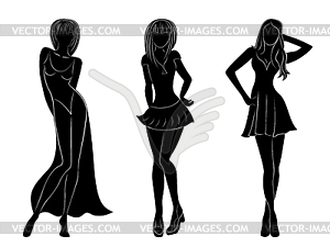 Three slim attractive women silhouettes - vector image