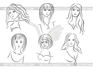 Six beautiful young women portraits - vector clipart