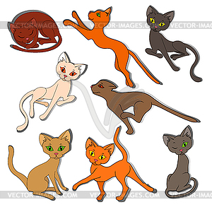 Eight colorful funny cats - vector clipart