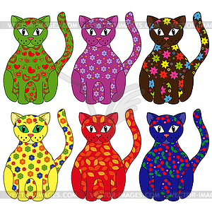 Set of six stylized cats - vector image