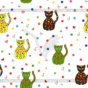 Seamless with different stylized cats - vector image