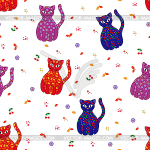 Seamless with various stylized cats - vector clipart