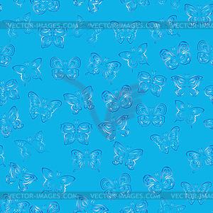 Seamless pattern with blue gradient butterflies - color vector clipart