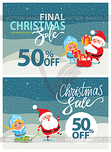 Final Christmas Sale Bbanner Santa Claus Snow Maiden - vector clipart