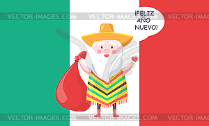 Mexican Santa Claus in Sombrero with Gift Bag - vector image