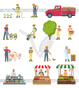 Farmer Work Agriculture Set - vector image