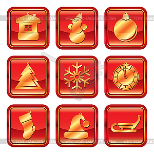 New Year Christmas red gold icon set - vector clip art