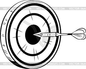 Dart on target for bulls eye - white & black vector clipart