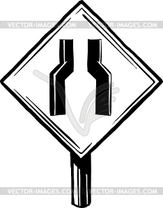 Traffic bottleneck or road narrows traffic sign - vector EPS clipart