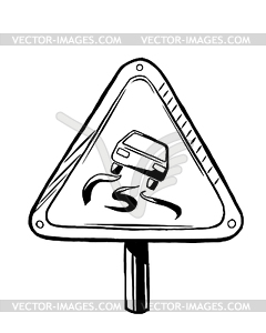 Slippery when wet road traffic caution sign - vector clip art