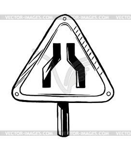 Traffic bottleneck or road narrows traffic sign - vector clip art