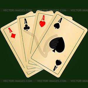 Four aces on green background - vector image