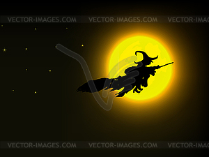 Witch flying over moon - vector clip art