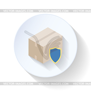 Box with shield flat icon - vector clipart