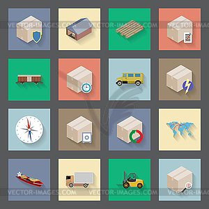 Transportation and delivery flat icons set - vector clip art