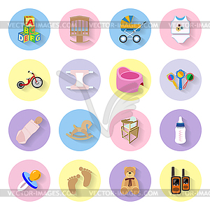 Baby and kids flat icons set - vector image