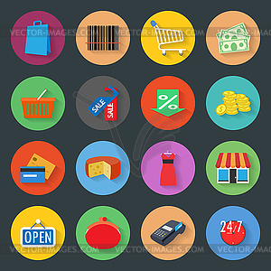 Market flat icons set - vector image