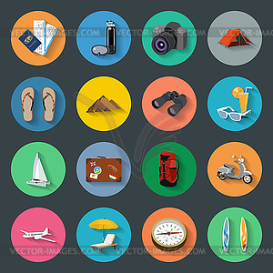 Tourism flat icons set - color vector clipart