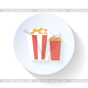 Popcorn and drink flat icon - vector clip art