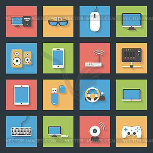 Computers, peripherals and network devices flat - vector image