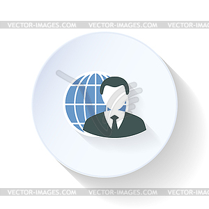 Man on background of globe flat icon - vector image