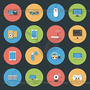 Computers, peripherals and network devices flat - vector clipart